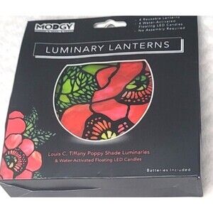 MODGY Louis C Tiffany Poppy Luminary Lanterns Set 4 Water Activated LED Candles